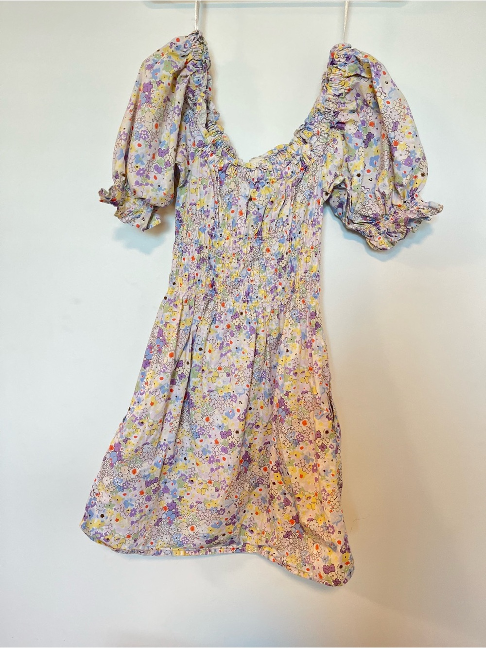 Levi's Lavender Floral Puff-Sleeve Smocked Mini Dress